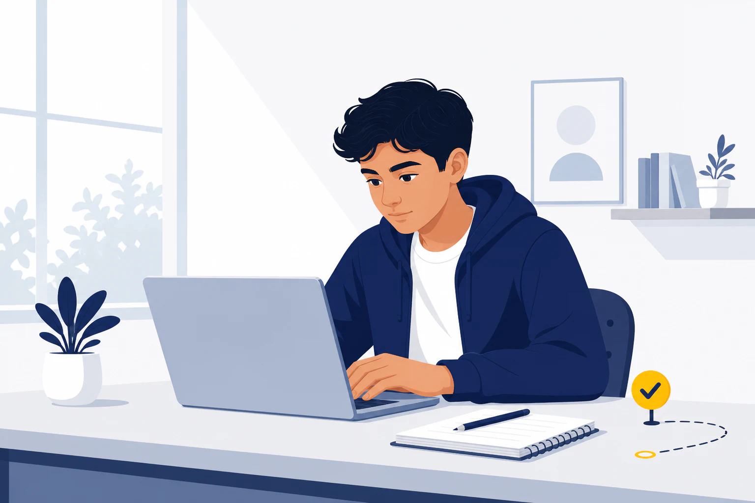 Estudiante concentrado trabajando en su preparación con EDUVI